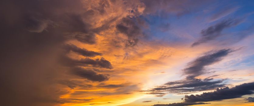 Panorama view of Beautiful nature sunset sky and clouds background