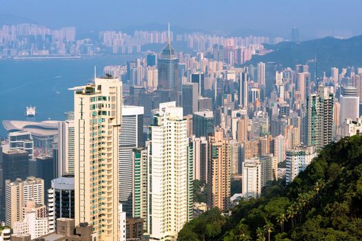 Hong kong downtown the famous cityscape view from the Victoria peak the famous viewpoint in Hong Kong.