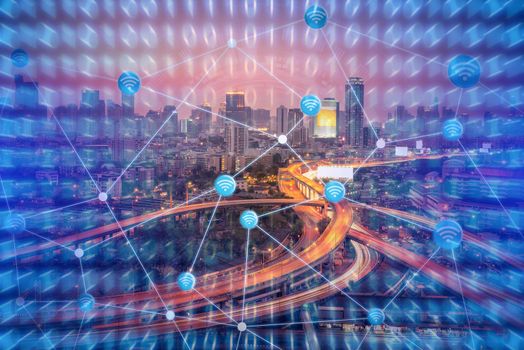 Technology background for smart city with internet of things technology and big data concept,internet of things is technology in the future for the infrastructure of the information society.