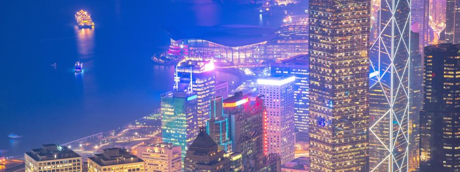 Hong kong downtown the famous cityscape view of Hong Kong skyline during twilight time view from the Victoria peak in Hong Kong.