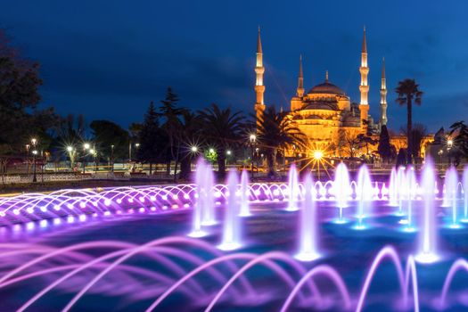 The Blue Mosque at Sultanahmet square in the evening, Istanbul, Turkey. Blue Mosque is the biggest mosque in Istanbul.