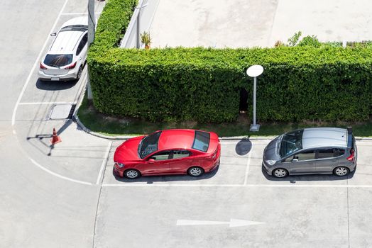 Parking area with small garden for cars in general public park