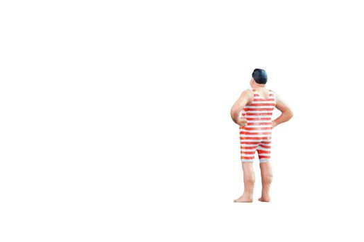 Close up of Miniature fat people isolated with clipping path on white background. Elegant Design with copy space for placement your text, mock up for travel concept.