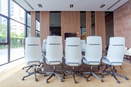 Interior of modern meeting room and conference room in office business building for business corporation and teamwork concept