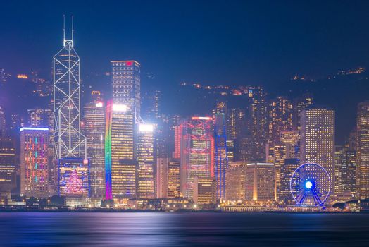 Hong kong downtown cityscape view during twilight time from Kowloon side at Hong Kong.