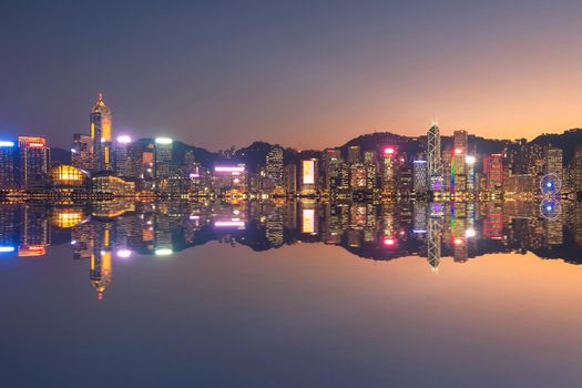 Hong kong downtown cityscape view during sunset from Kowloon side at Hong Kong.