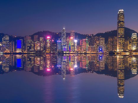 Hong kong downtown the famous cityscape view of Hong Kong skyline from Kowloon side at Hong Kong