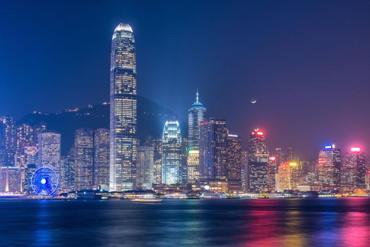 Hong kong downtown the famous cityscape view of Hong Kong skyline during twilight time from Kowloon side at Hong Kong