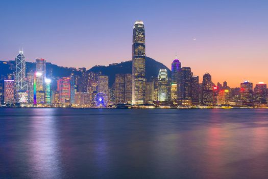 Hong kong downtown the famous cityscape view of Hong Kong skyline during twilight time from Kowloon side at Hong Kong