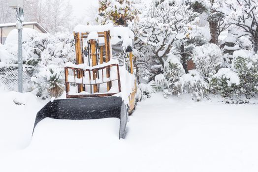 Fresh white snow falling in winter season at Kawaguchiko,Japan