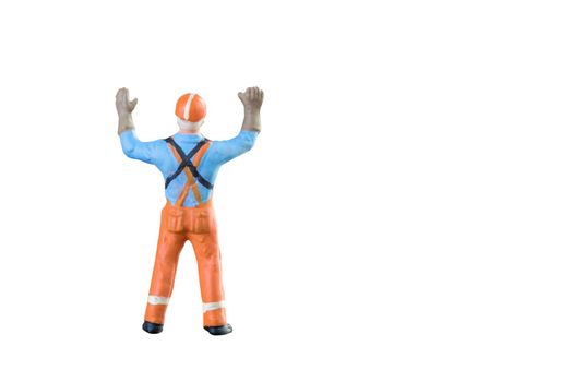 Miniature people engineer and worker occupation isolated with clipping paht on white background. Elegant Design with copy space for placement your text, mock up for industrial and construction concept