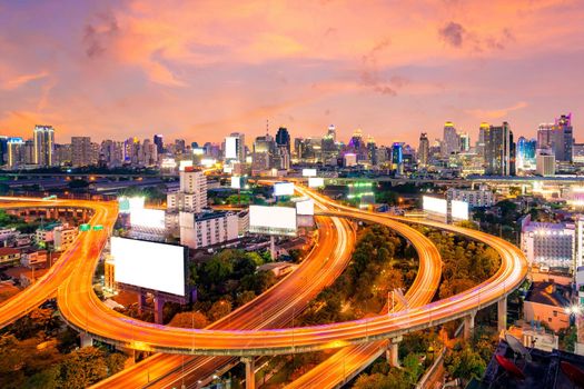 Cityscape view of expressway and modern building in the centre of Bangkok,Thailand. Expressway is the infrastructure for transportation in big city.