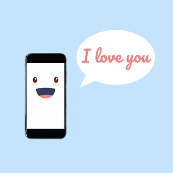 Cute smartphone with i love you word in speech bubble. Elegant Design for smart technology and internet of things concept