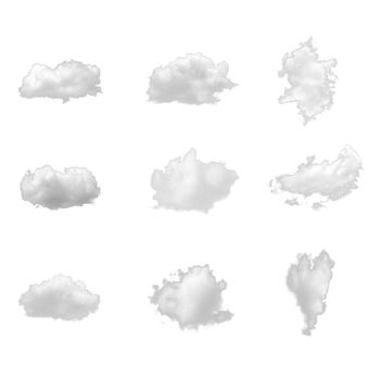 Nature white clouds collection isolate on white background. Cutout clouds element design for multi purpose use.