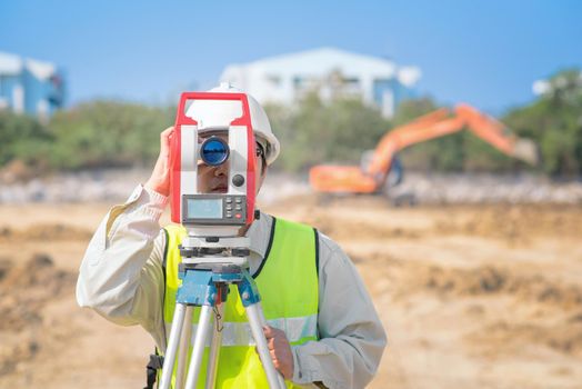 Construction engineer checking construction site for new Infrastructure construction project