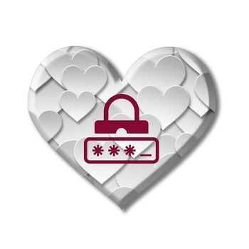 Paper valentine love heart symbol with lock password inside. Element design for background,backdrop and valentine love heart concept 