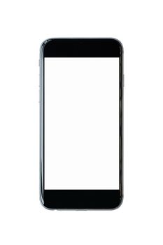 Smartphone with blank white screen and copy-space on white background. Elegant Design with Space for placement your background,Template mock up for montage your design and products