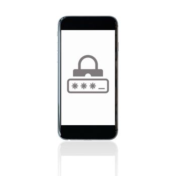 Smartphone with lock password symbol on screen on white background. Elegant Design for smart technology and internet of things concept