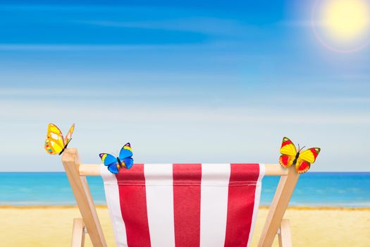 beach chair or hammock at the beach  on summer vacation holidays, ocean shore as background