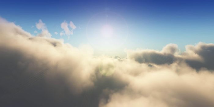 fly over clouds sunset, 3d render illustration