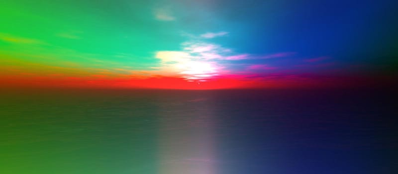 sunset in ocean, 3d illustration render