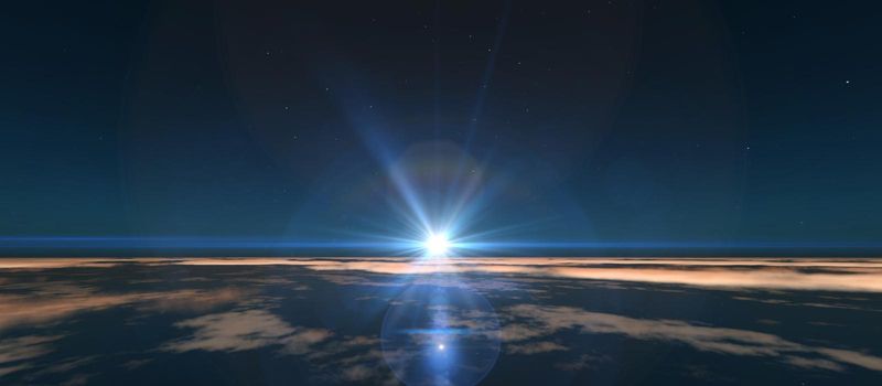 planet sunrise from space, 3d illustration render