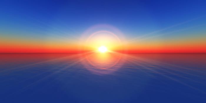 sunset horizon at sea illustration, 3d render