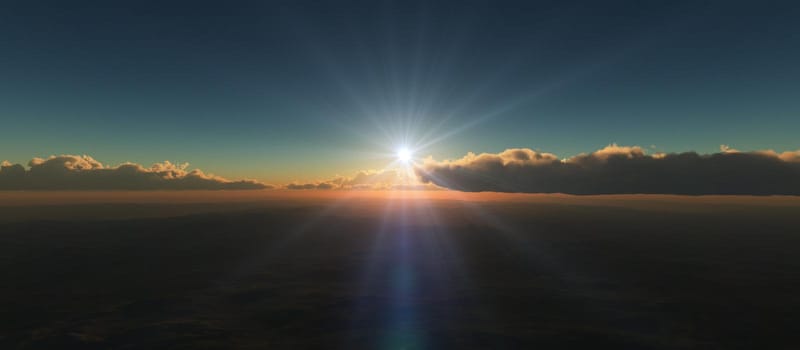 sunrise above in clouds 3d illustration render