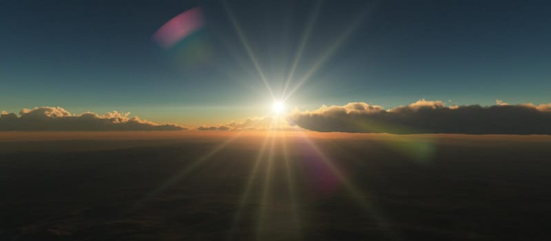 sunrise above in clouds 3d illustration render