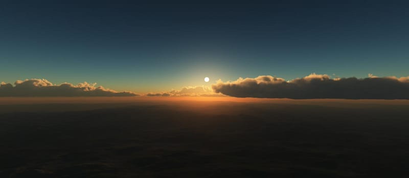 sunrise above in clouds 3d illustration render