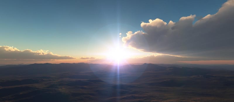 sunrise above in clouds 3d illustration render