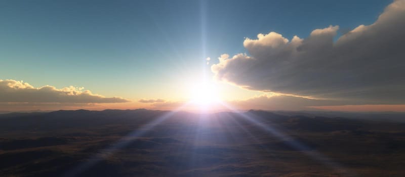 sunrise above in clouds 3d illustration render