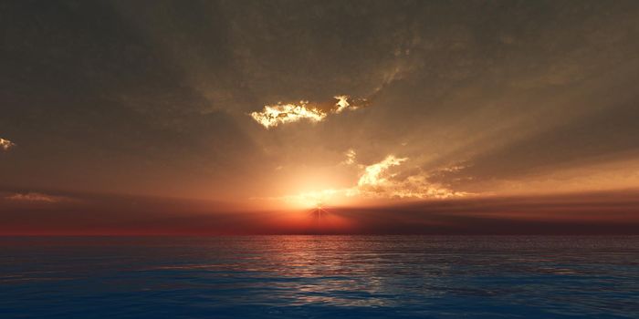 beautifully sunset over ocean, 3d render illustration