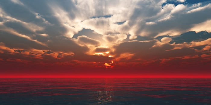 beautifully sunset over ocean, 3d render illustration