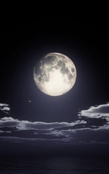 full moon in night ocean, 3d render illustration