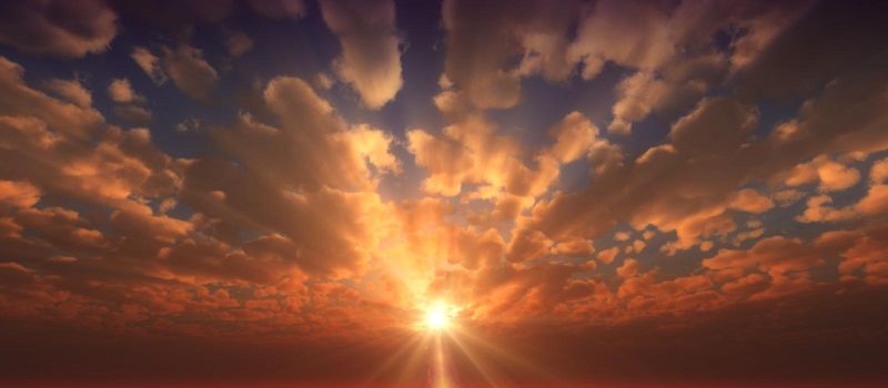 panorama gold sunset sun ray, 3d illustration render