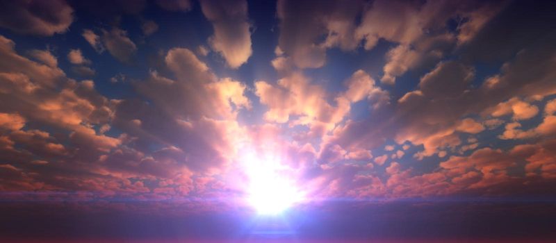 panorama gold sunset sun ray, 3d illustration render