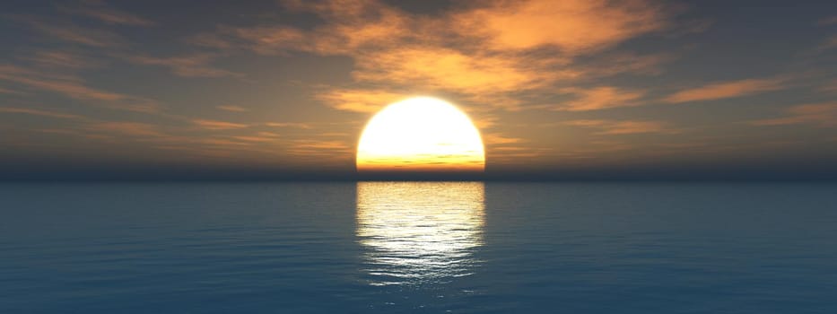 beautifully sunset over ocean, 3d render illustration