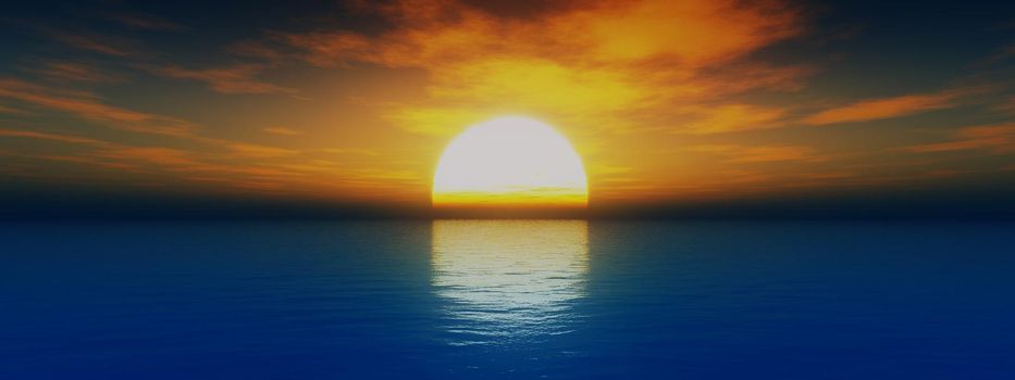 beautifully sunset over ocean, 3d render illustration