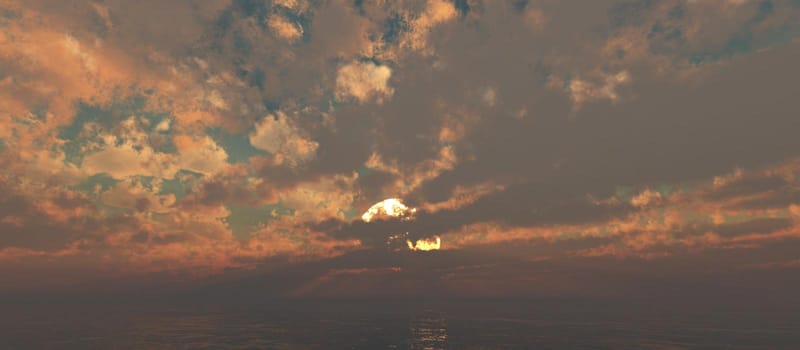 beautifully sunset over ocean, 3d render illustration