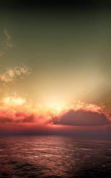 beautifully sunset over ocean, 3d render illustration