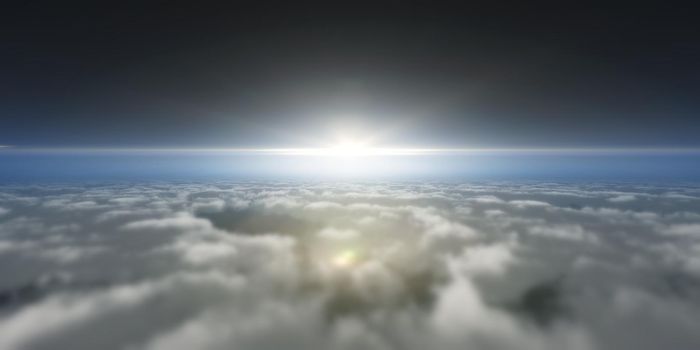high above clouds sunset 3d render illustration