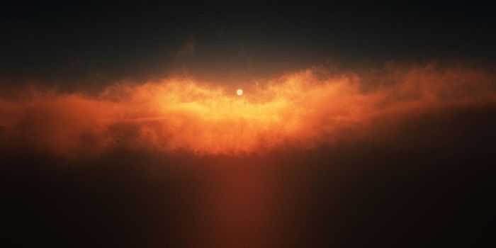 ocean sunset above clouds, 3d render illustration