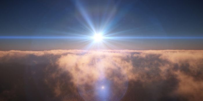 ocean sunset above clouds, 3d render illustration