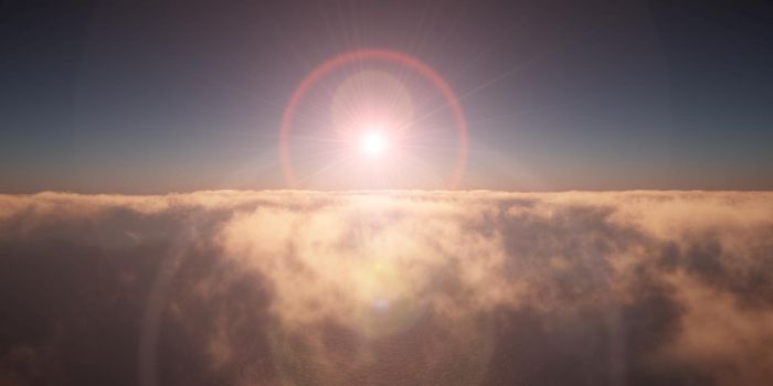 ocean sunset above clouds, 3d render illustration