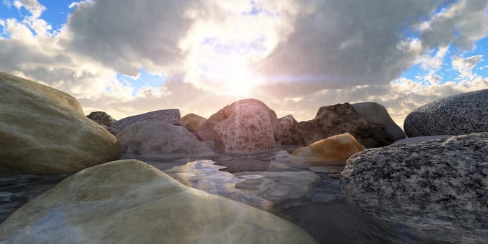 rock in sea macro close up, 3d render illustration