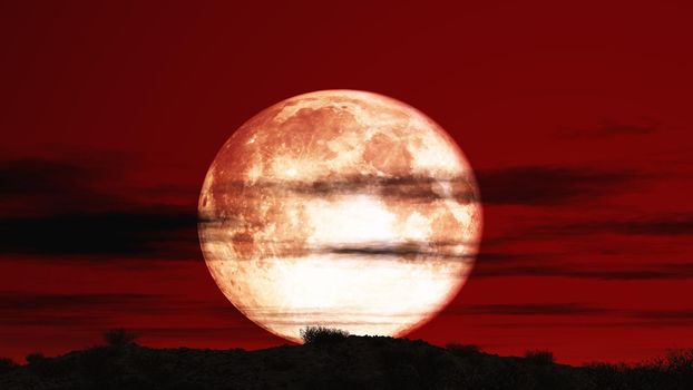 full moon at rad sky, 3d render illustration