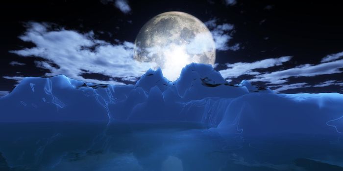 ice berg in night full moon 3d render illustration