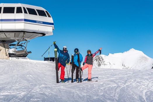 Ordino Arcalis, Andorra: January 2021: People skiing in the Ordino Arcalis by Grandvalira Pyrenees station in winter 2021