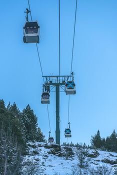 El Tarter, Andorra : 2021 January 11 :  Gondola lift at the Grandvalira ski station in El Tarter, Andorra in times of covid19 in winter 2021